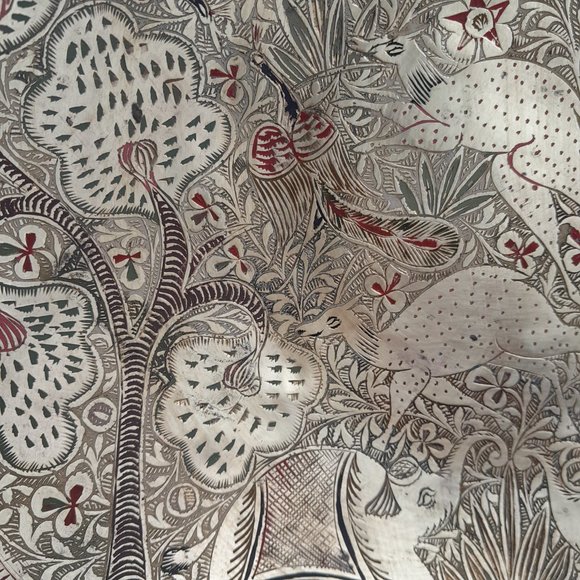 Etched Brass Bowl Colored- Tigers Elephants- wall hanging 10 inch - Picture 7 of 11